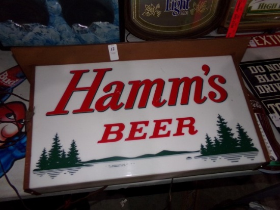 WALL MOUNT LIGHTED HAMMS BEER SIGN APPROX 16" X 30"