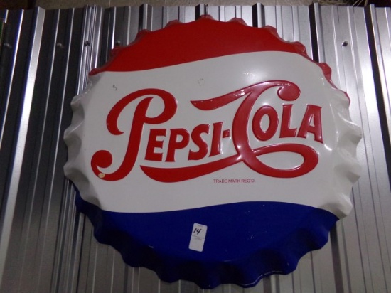 PEPSI COLA BOTTLE CAP SIGN REPRODUCTION APPROX 24" ACROSS