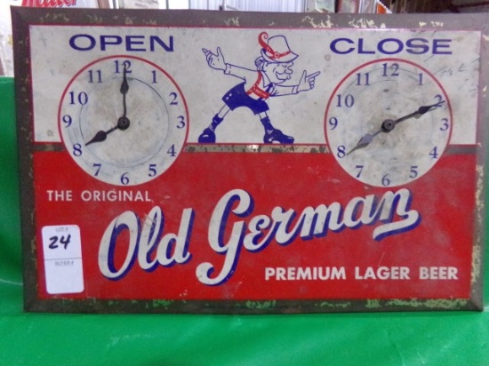 OLD GERMAN PREMIUM LAGER BEER OPEN AND CLOSE METAL SIGN APPROX 9" X 14"