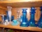 COLLECTION OF COBALT BLUE GLASS INCLUDING HOBNAIL BLACK GLASS CANDLE HOLDER