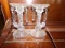 TWO HORN OF PLENTY CANDLE HOLDERS WITH CRYSTAL PRISMS