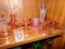 COLLECTION OF PINK AND CLEAR GLASS CANDLE HOLDERS AND CANDY DISHES