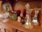 COLLECTION OF CANDLE STICK HOLDERS RUBY GLASS PEDESTAL BOWLS AND MORE