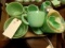 BOX LOT OF JADEITE TO INCLUDE MIXING CUPS REFRIGERATOR DISHES SALT AND PEPP