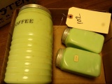 JADEITE COFFEE CANISTER AND SALT AND PEPPER SHAKERS