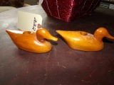 PAIR OF MINIATURE CARVED DUCK CANDLE HOLDERS SIGNED ALBERT JONES 1977