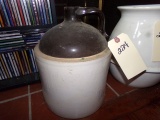 SALT GLAZE WHISKEY JUG APPROX 2 GALLON BROWN AND WHITE