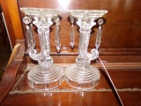 TWO HORN OF PLENTY CANDLE HOLDERS WITH CRYSTAL PRISMS