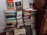 LARGE COLLECTION OF HARD BACK BOOKS INCLUDING COOK BOOKS ANTIQUE REFERENCE