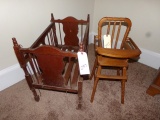 DOLL HIGH CHAIR AND CRIB