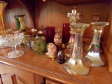 COLLECTION OF CANDLE STICK HOLDERS RUBY GLASS PEDESTAL BOWLS AND MORE