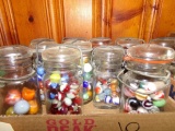 10 MASON JARS FULL OF MARBLES INCLUDING SHOOTERS