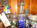 10 MASON JARS FULL OF MARBLES INCLUDING SHOOTERS