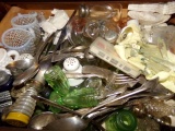 DRAWER FULL OF FLATWARE HOBNAIL SALT AND PEPPERS AND MORE