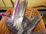 BASKET FULL OF FLATWARE AND KITCHEN UTENSILS