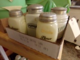 BOX LOT WITH GREEN JADEITE JUICERS CLAM BROTH SHAKERS