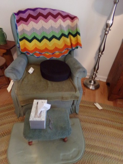 RECLINER WITH OTTOMAN AND CROCHET QUILT
