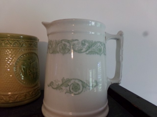 8 INCH PITCHER WITH PAINTED FLOWER DESIGN WALDORF HANLEY PRINTED HOTEL ON B