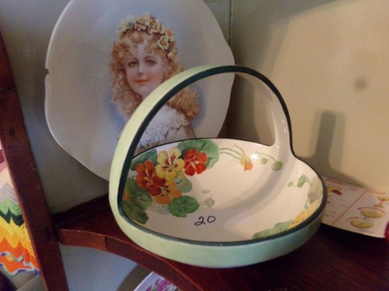 HAND PAINTED POTTERY BASKET MADE IN GERMANY SIGNED PAULINE OTTO AND A HAND