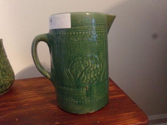 GREEN PITCHER WITH GRAPE PATTERN APPROXIMATELY 9 INCH TALL