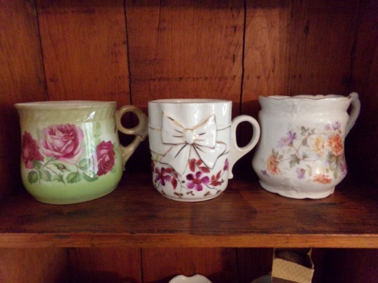 THREE SHAVING MUGS ONE MADE IN AUSTRIA ALL FLORAL DESIGNS