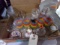 BOX LOT INCLUDING HAVOLINE MOTOR OIL BANK MISC GLASSWARE MASON JARS AND MOR