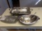 SILVERPLATE FOOTED AND DIVIDED TRAY ALUM TRAY AND MORE