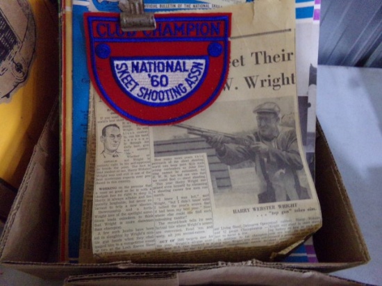 BOX LOT CONTAINING SKEET SHOOTING MAGAZINES AND NATIONAL SHOOTING PATCHES A