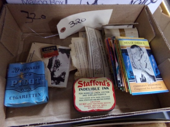 BOX LOT WITH MEN OF AMERICA PAMPHLETS GERMAN CIGARS  TOPPS PEPPERMINT GUM ADV