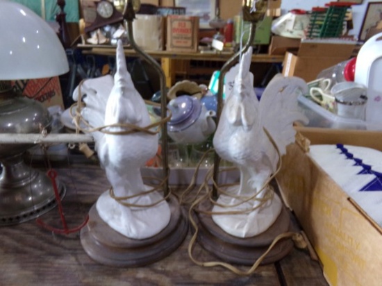PAIR ROOSTER LAMPS