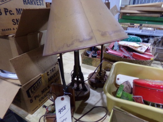 THREE TABLE LAMPS INCLUDING ONE WITH PHEASANTS AND TWO WITH SHOT GUNS