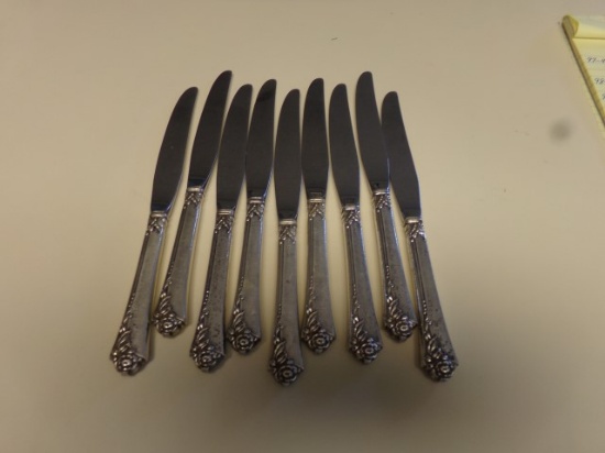 9 HEIRLOOM STERLING DINNER KNIVES HANDLES TOTAL W 19.15 T OZ