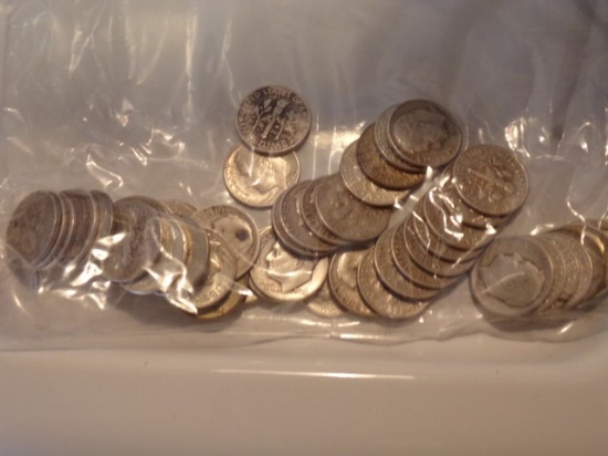 49 ROOSEVELT DIMES ALL SILVER PRE 64