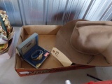 BOX LOT INCLUDING MARE NICOLET MENS WRIST WATCH BOYS DANIEL BOONE TYPE HAT