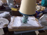 LOT OF MASON JAR SHELL LAMP AND SERVING TRAYS