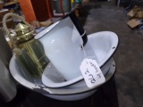 OIL HEATER AND AGATE BOWLS AND PITCHER AND MORE