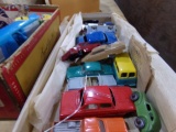 BOX WITH APPROXIMATELY 18 MINIATURE CARS BY TOOTSIE LESNEY PIONEER AND MORE