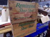 TWO REMINGTON SHUR SHOT WOODEN GUN SHELL CRATES WITH CONTENTS OF PIPES AND