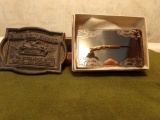 NICKEL SILVER BELT BUCKLE WITH REMINGTON SHOTGUN 1.64 T OZ AND BLUE BELT AW