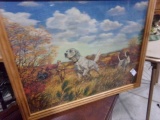 FRAMED UNDERGLASS PRINT BIRD DOGS WITH HUNTERS