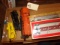 BOX TO INCLUDE TRAIN TRACK AND LIONEL FLOOD LIGHT TOWERS ENGINES BOX CARS A