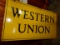 PORCELAIN DOUBLE SIDED WESTERN UNION SIGN APPROX 30 X 17
