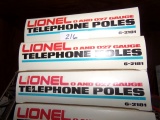 SIX LIONEL NEW IN BOX ZERO AND 027 GAUGE 4 TELEPHONE POLES 6 2181 LUMBER SH