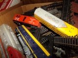 BOX LOT MOSTLY HO TRAINS ROUGH CONDITION AND MULTIPLE SIZES TRAIN TRACKS