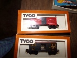 LOT OF SIX TYCO TRAINS BOX CARS HORSE CARS AND MORE