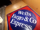 TWO METAL SIGNS WELLS FARGO EXPRESS AND RAILWAY EXPRESS 8 X 8