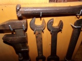 COLLECTION OLD RR TOOLS AND SPIKES OPEN END WRENCHES PIPE WRENCHES CHISELS