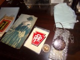 CONTENTS OF DESK TO INCLUDE RR STICKERS RR COLLECTIBLES CATALOGUES SEARS OF