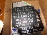 BOX LOT LARGE COLLECTION OF MISC SMALL RR SIGNS