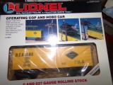 SEVEN PCS LIONEL COP AND HOBO CAR OPERATING ICING STATION 12703 OPERATING C